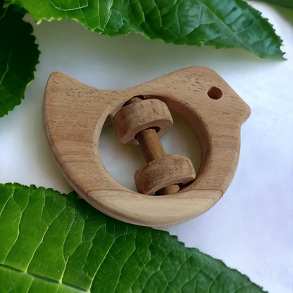 Beautiful Rattle Toys - Dove & Fish Shapes - From Pure Neem Wood - Tinycubs - 