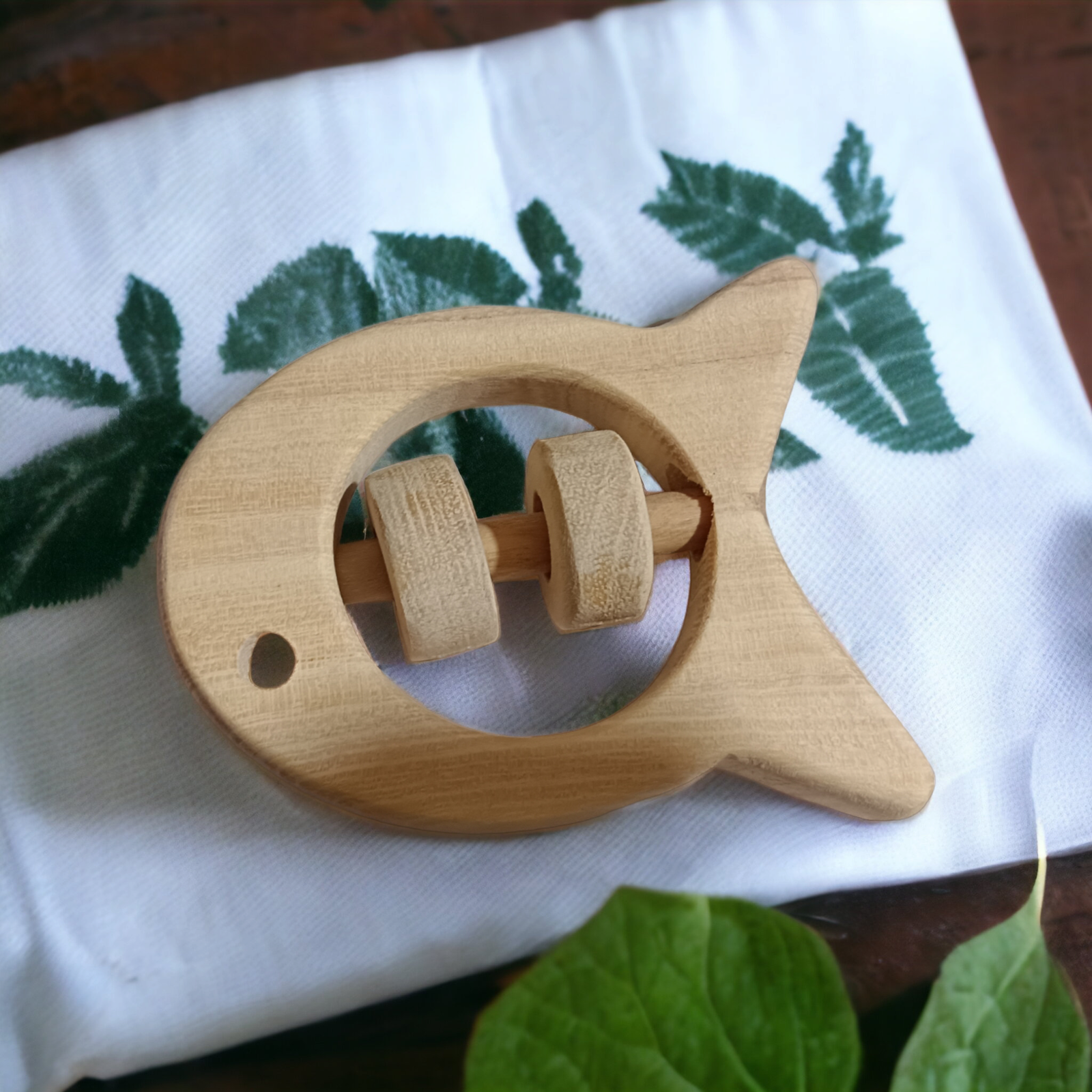 Beautiful Rattle Toys - Dove & Fish Shapes - From Pure Neem Wood - Tinycubs - 