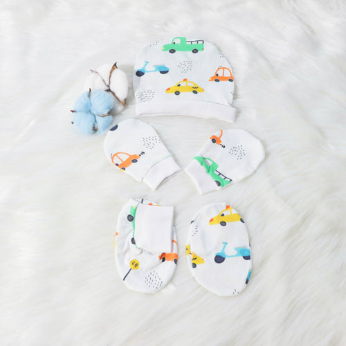 Beep Beep - Cotton Cap, Mittens & Booties Set - Tinycubs - 