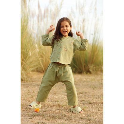 Bhaakur Cotton Co-ord Set for kids with Embroidered Animals - Tinycubs - 