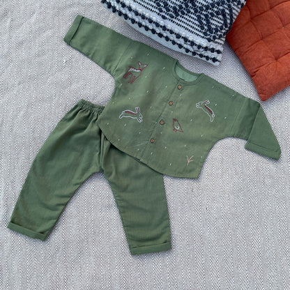 Bhaakur Cotton Co-ord Set for kids with Embroidered Animals - Tinycubs - 