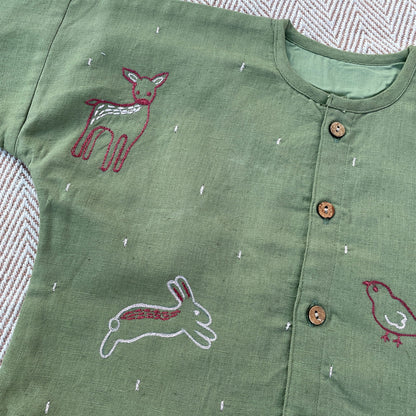 Bhaakur Cotton Co-ord Set for kids with Embroidered Animals - Tinycubs - 