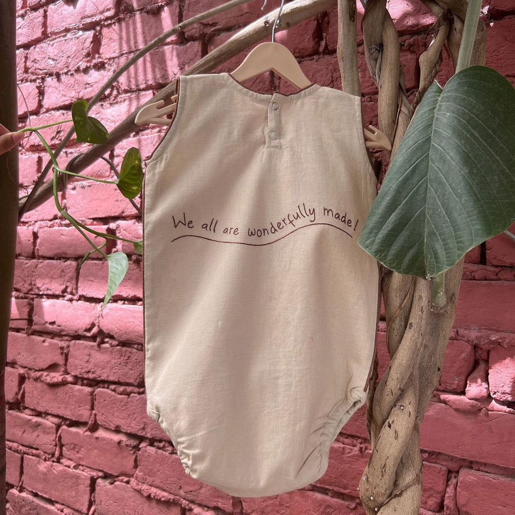 Bhaakur Cotton Flax Sleeveless Romper for newborns| Forest Theme Embroidery - Tinycubs - 