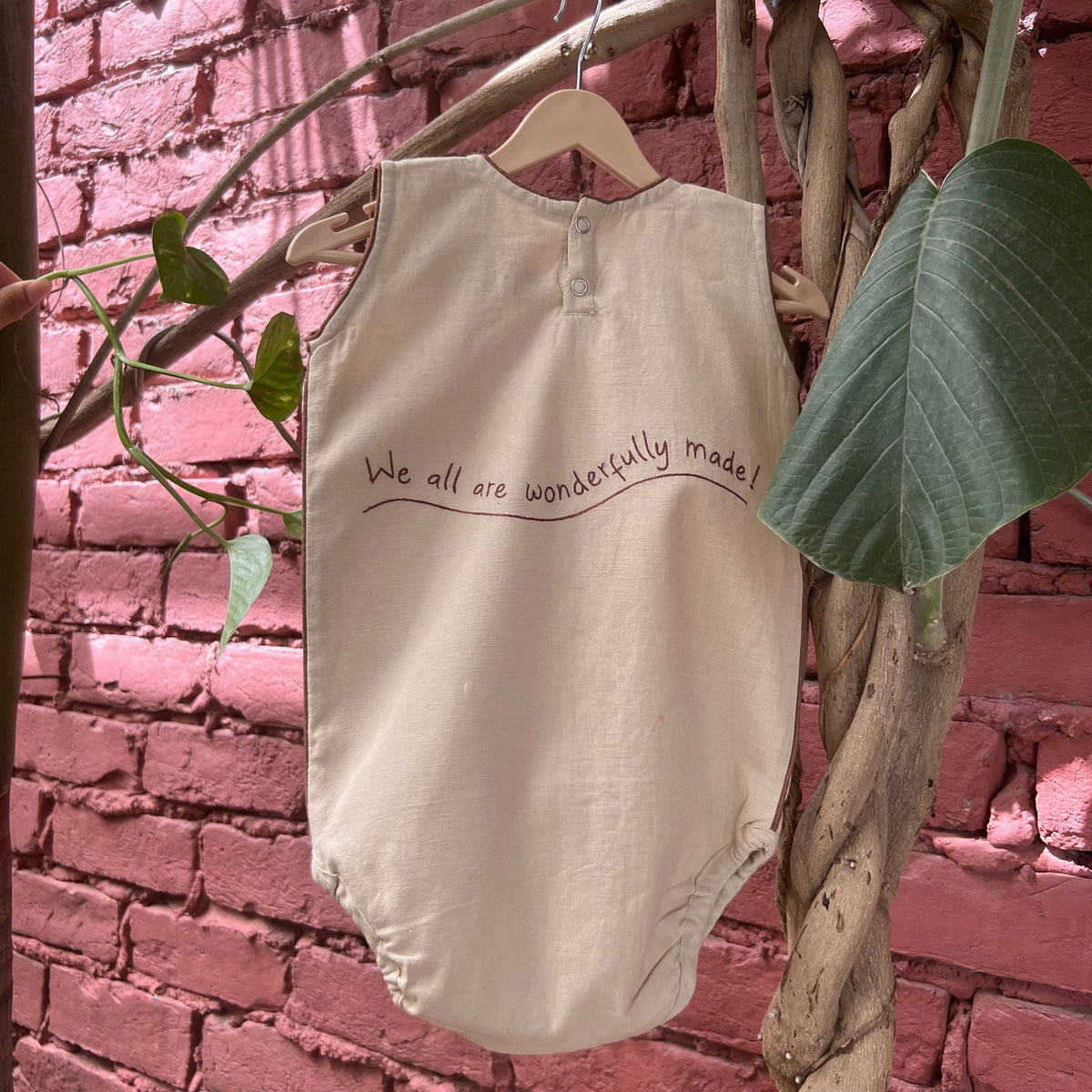 Bhaakur Cotton Flax Sleeveless Romper for newborns| Forest Theme Embroidery - Tinycubs - 