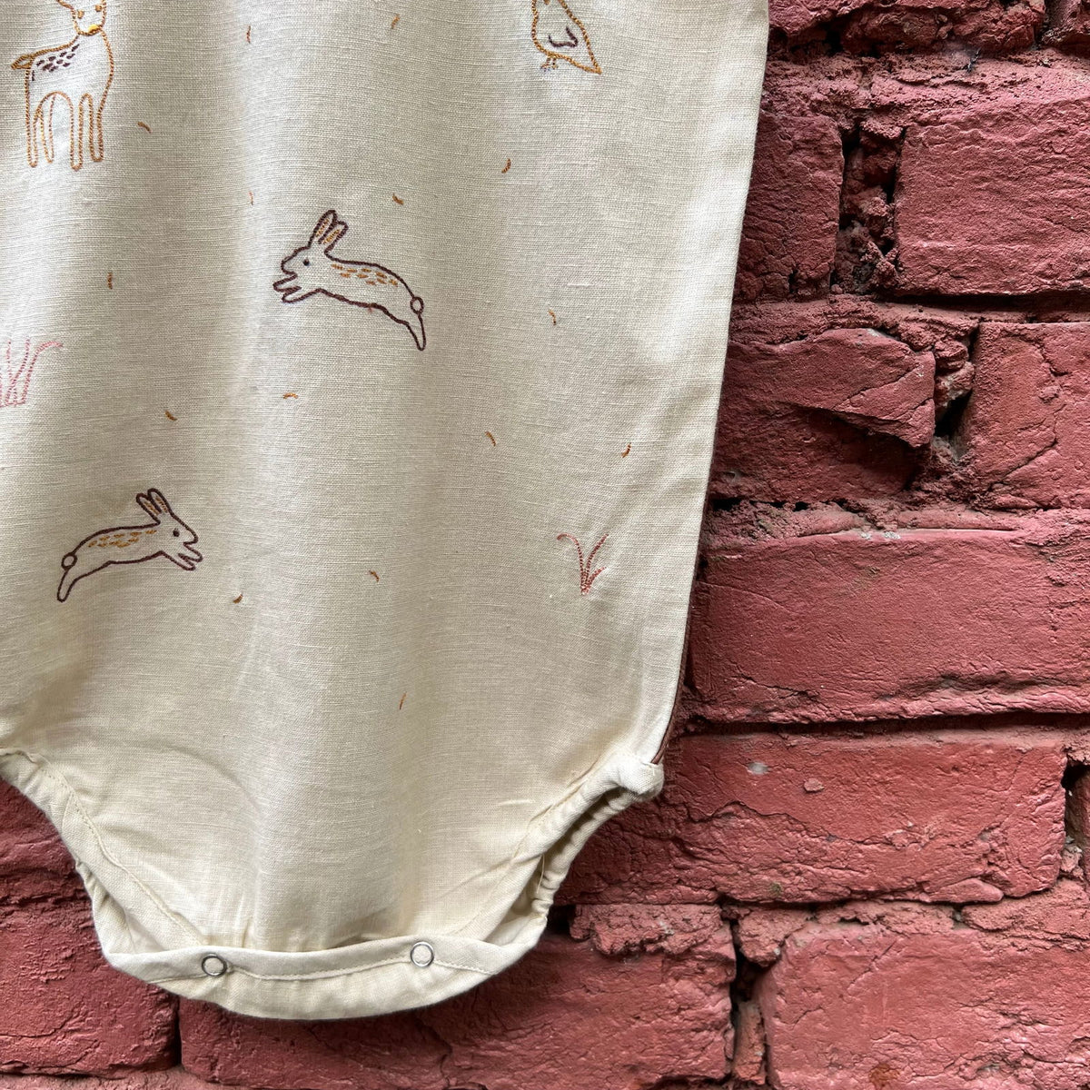 Bhaakur Cotton Flax Sleeveless Romper for newborns| Forest Theme Embroidery - Tinycubs - 
