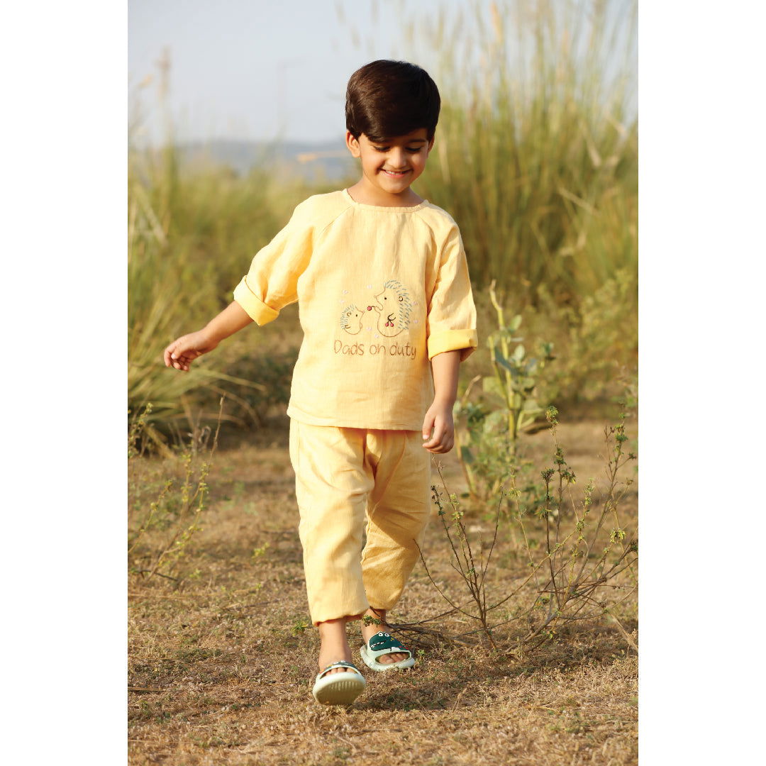 Bhaakur Linen Co-ord Set| hedgehog embroidery - Tinycubs - 