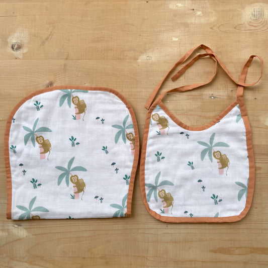 Bib+Burp Cloth Set ( Monkey Print) - Tinycubs - 