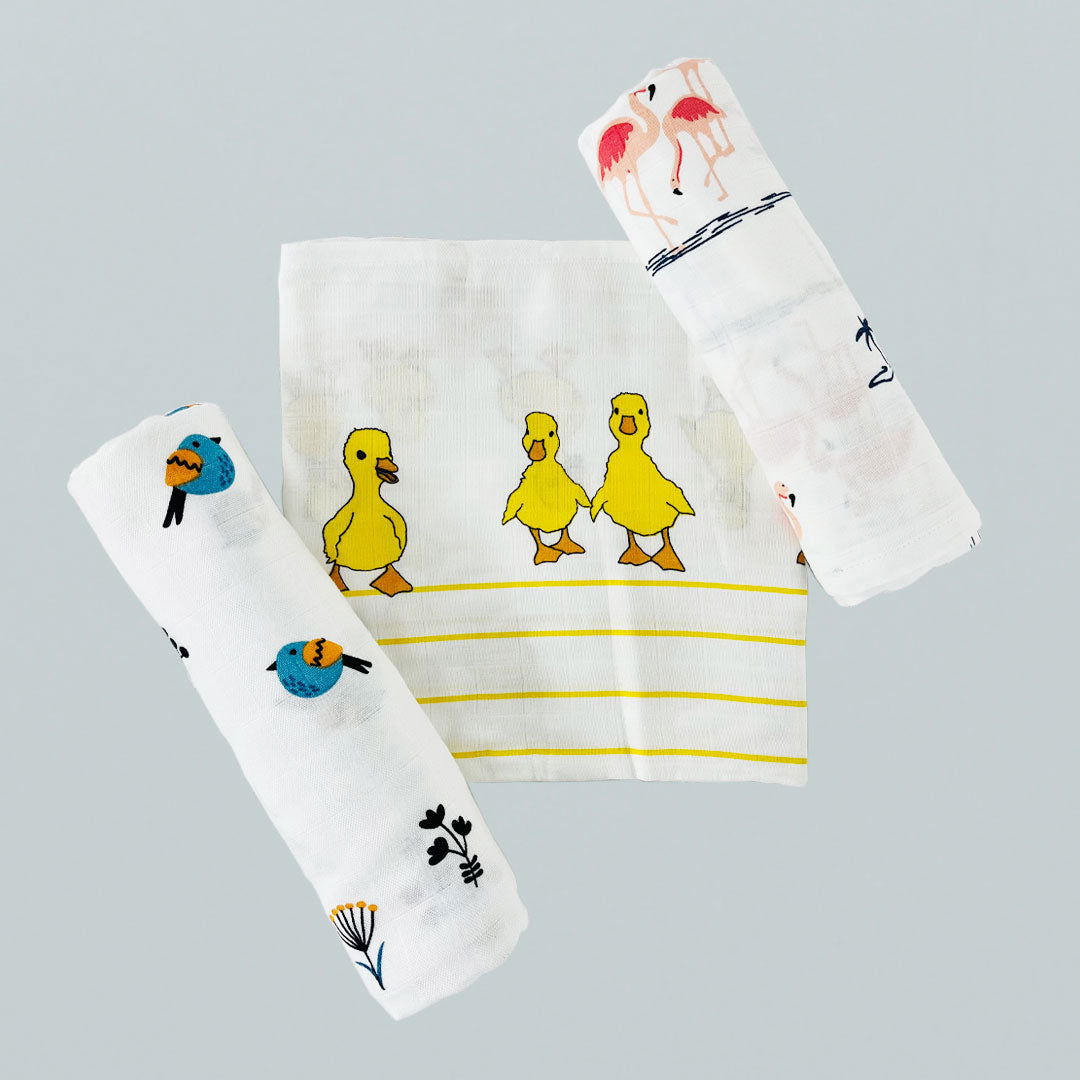 Bird+Duck+Flamingo Baby Swaddle Set | Pack Of 3 | 90 X 90 cm - Tinycubs - 