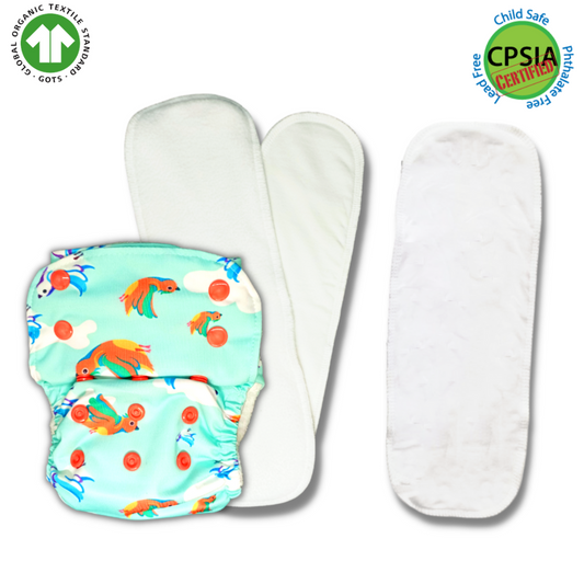 Birdie - Nano Pro AIO Cloth Diaper (with 2 organic inserts and power booster) - Tinycubs - 