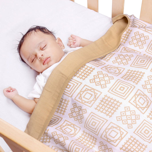 Charming Pattern' 3 layer organic muslin blanket : Squares - Tinycubs - 