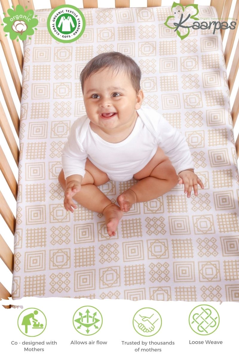 Charming Patterns' Cotton Fitted Cot Crib Sheet : Squares - Tinycubs - 