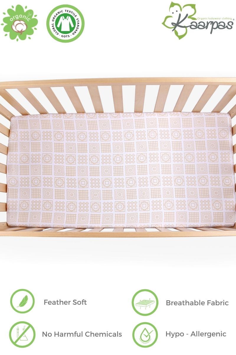 Charming Patterns' Cotton Fitted Cot Crib Sheet : Squares - Tinycubs - 