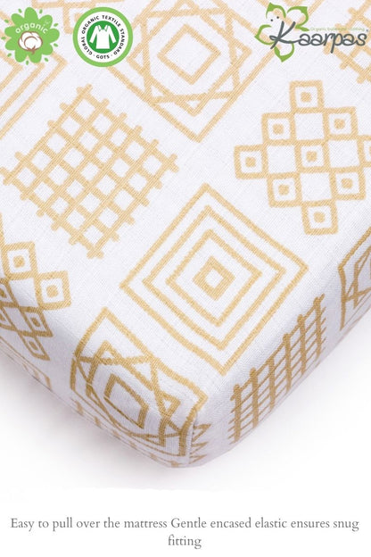 Charming Patterns' Cotton Fitted Cot Crib Sheet : Squares - Tinycubs - 