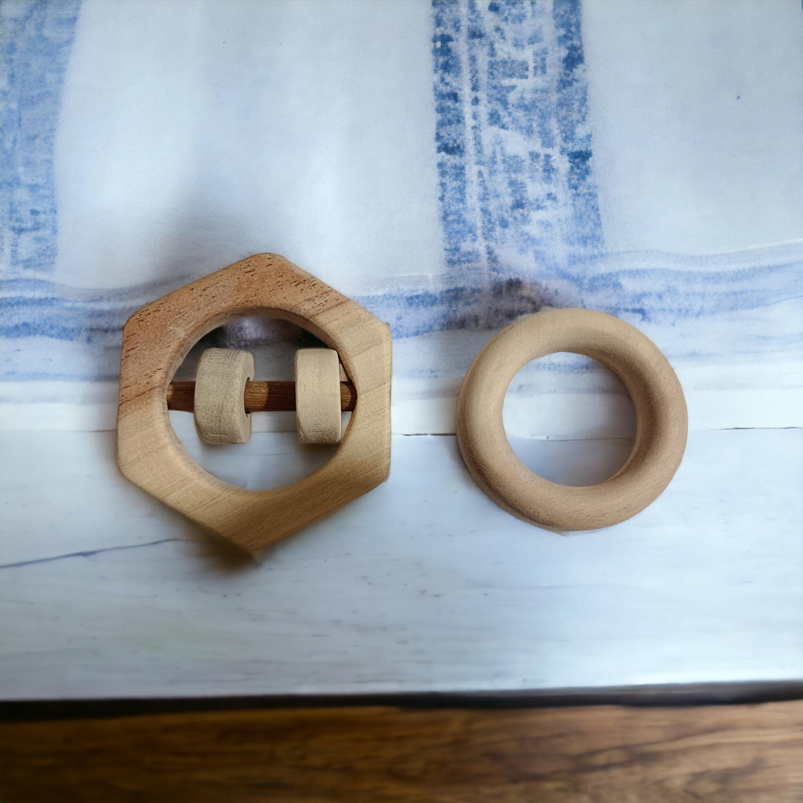 Cobination of  Teether & Rattle - Ring & Hexagon Shapes - Tinycubs - 