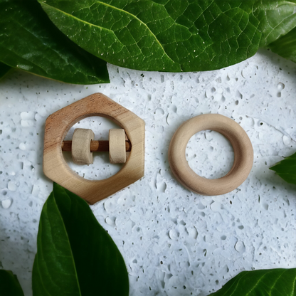 Cobination of  Teether & Rattle - Ring & Hexagon Shapes - Tinycubs - 