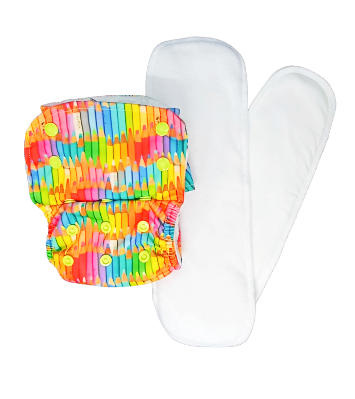 Colourful Art- Nano AIO Cloth Diaper with 2 organic cotton inserts - Tinycubs - 