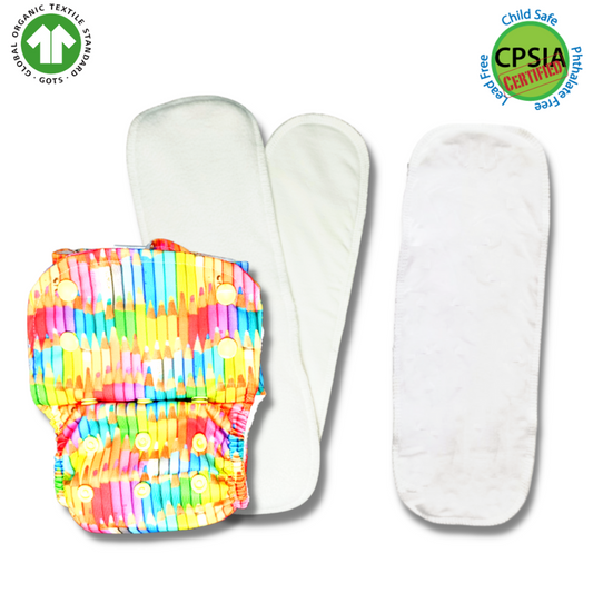 Colourful Art Pro AIO Cloth Diaper (with 2 organic inserts and power booster) - Tinycubs - 