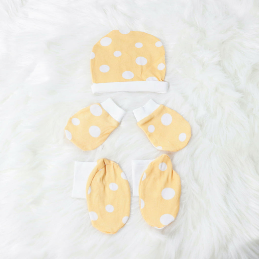 Cute Polka - Cotton Cap, Mittens & Booties Set - Tinycubs - 