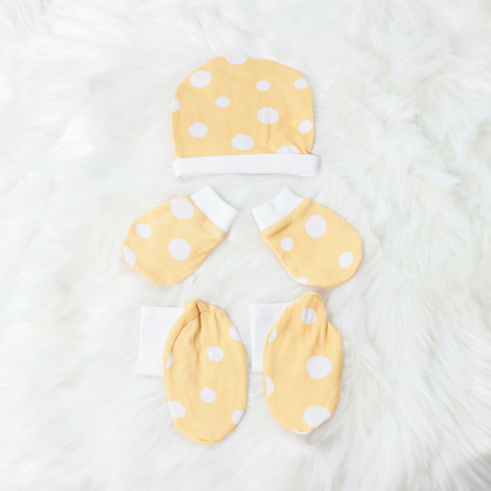 Cute Polka - Cotton Cap, Mittens & Booties Set - Tinycubs - 
