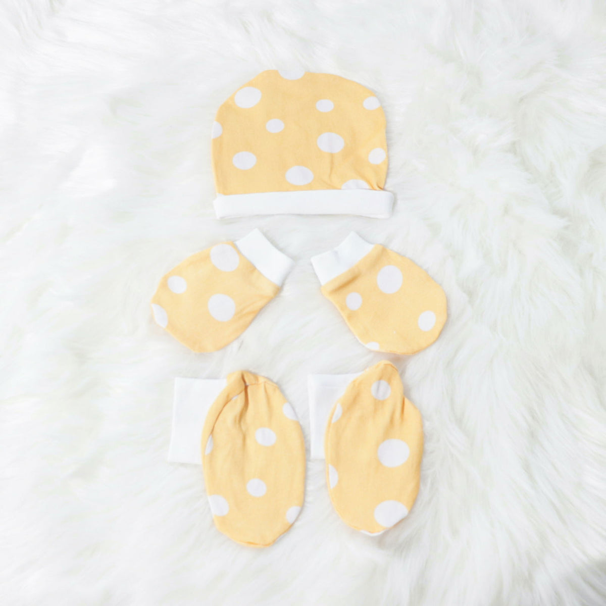 Cute Polka - Cotton Cap, Mittens & Booties Set - Tinycubs - 
