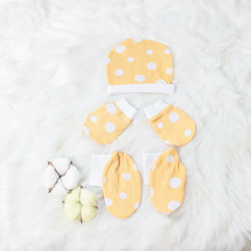 Cute Polka - Cotton Cap, Mittens & Booties Set - Tinycubs - 