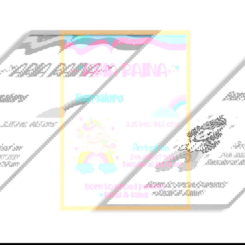DOODLE'S BIRTH STATISTICS FRAME - UNICORN DREAMS - Tinycubs - 