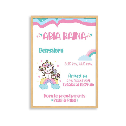 DOODLE'S BIRTH STATISTICS FRAME - UNICORN DREAMS - Tinycubs - 