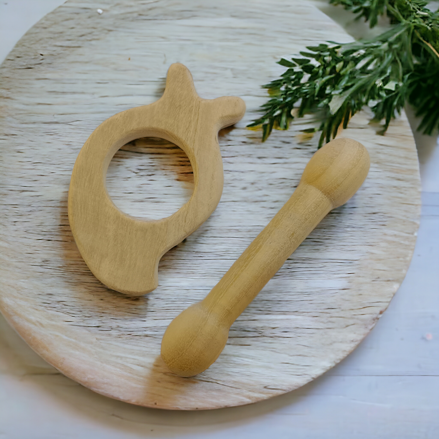 Delicious Teethers - Mango & Dumbbell Shapes - From Premium Neem Wood - Tinycubs - 