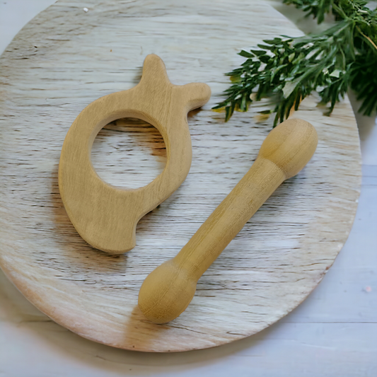 Delicious Teethers - Mango & Dumbbell Shapes - From Premium Neem Wood - Tinycubs - 