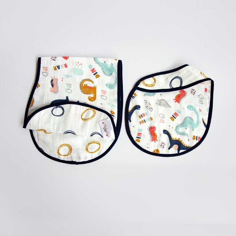 Dino Friend - Reversible Bib & Burpy Cloth Set - Tinycubs - 