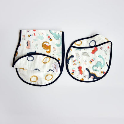 Dino Friend - Reversible Bib & Burpy Cloth Set - Tinycubs - 