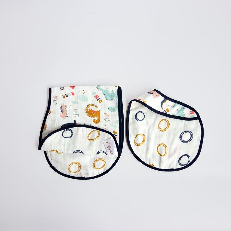 Dino Friend - Reversible Bib & Burpy Cloth Set - Tinycubs - 