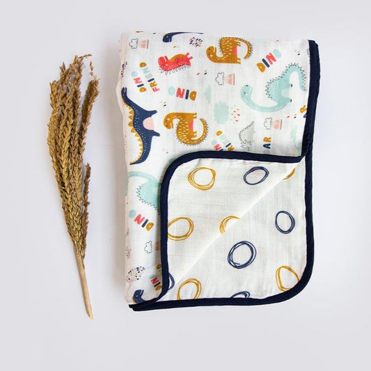 Dino Friend - Reversible Muslin Blanket - Tinycubs - 