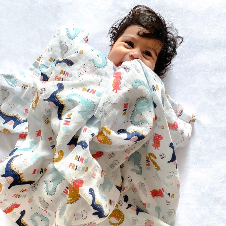 Dino Friend - Reversible Muslin Blanket - Tinycubs - 