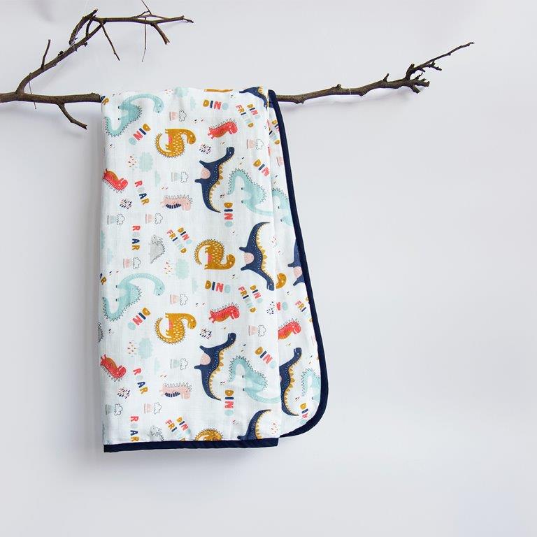 Dino Friend - Reversible Muslin Blanket - Tinycubs - 