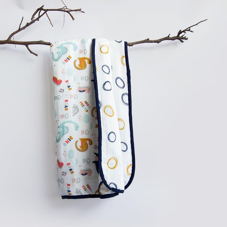 Dino Friend - Reversible Muslin Blanket - Tinycubs - 
