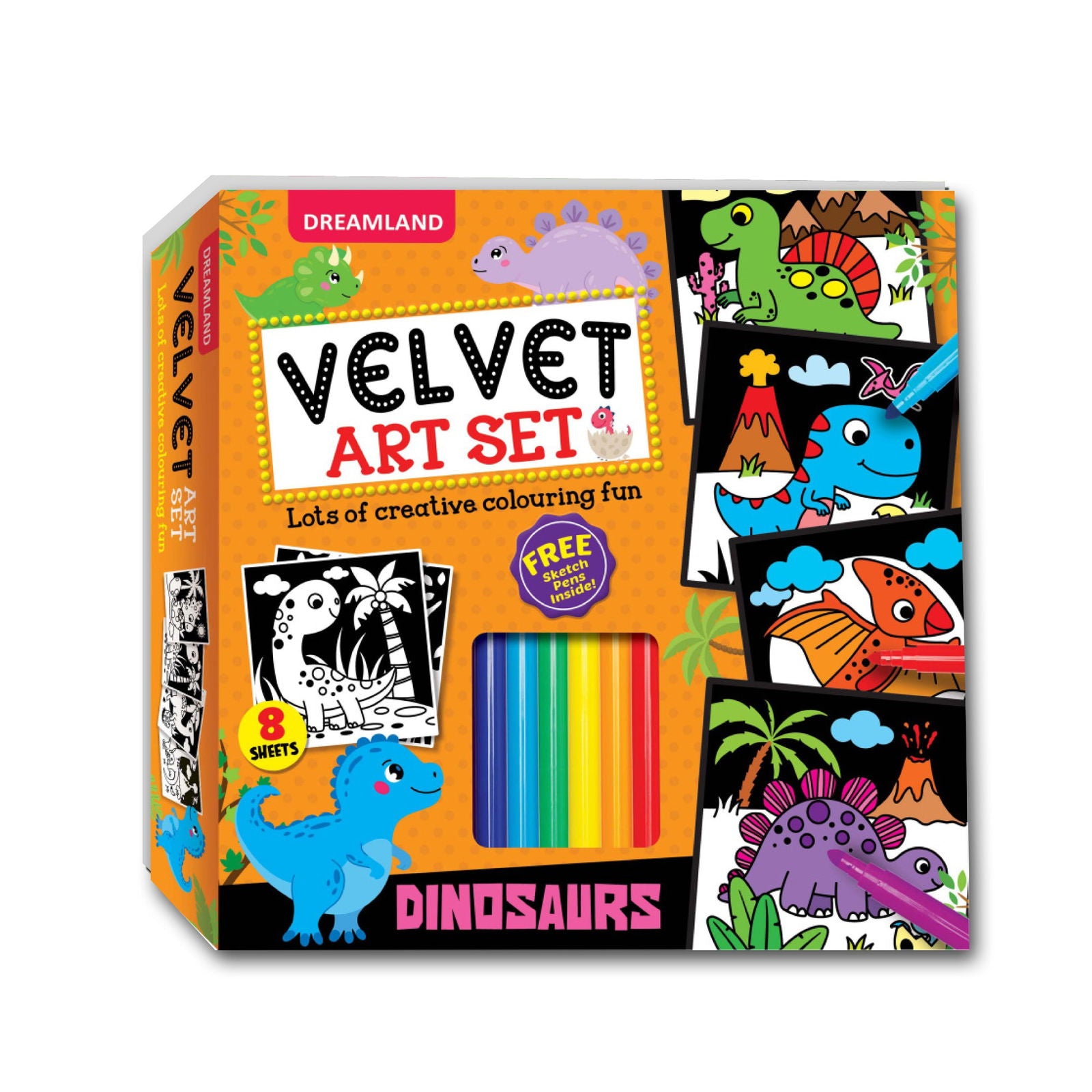 Dinosaurs - Velvet Art Set With 10 Free Sketch Pens - Tinycubs - 