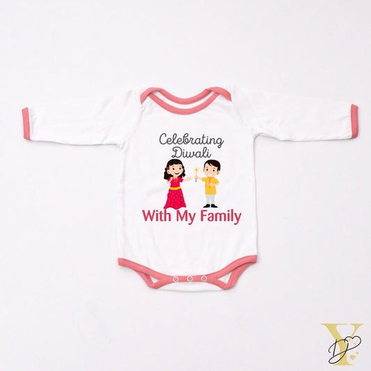 Diwali With Family Personalised Bodysuit - full sleeves (red love) - Tinycubs - 