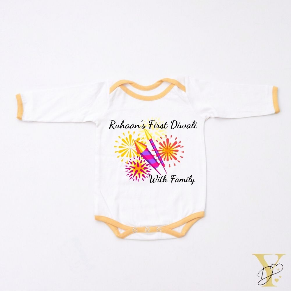 Diwali With Family Personalised Bodysuit - full sleeves (yellow love) - Tinycubs - 
