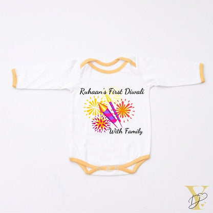 Diwali With Family Personalised Bodysuit - full sleeves (yellow love) - Tinycubs - 