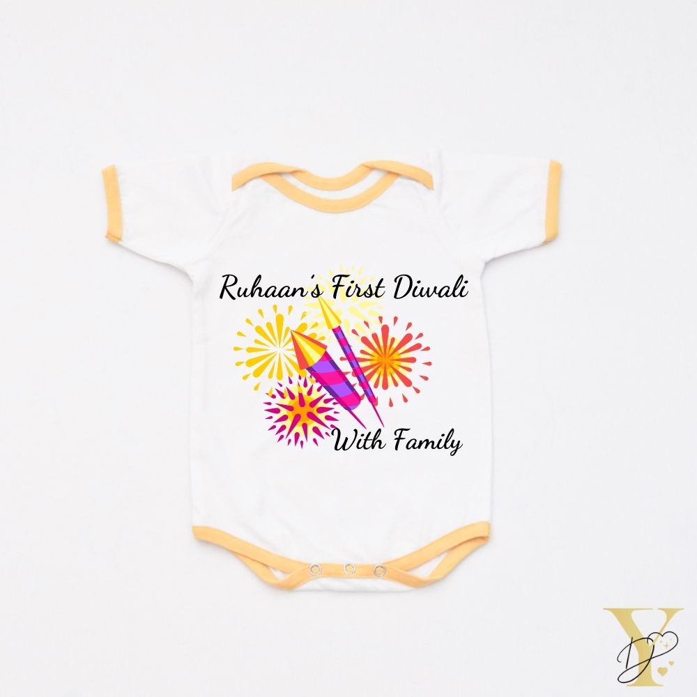 Diwali With Family Personalised Bodysuit (yellow love) - Tinycubs - 