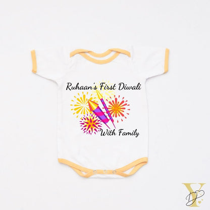 Diwali With Family Personalised Bodysuit (yellow love) - Tinycubs - 