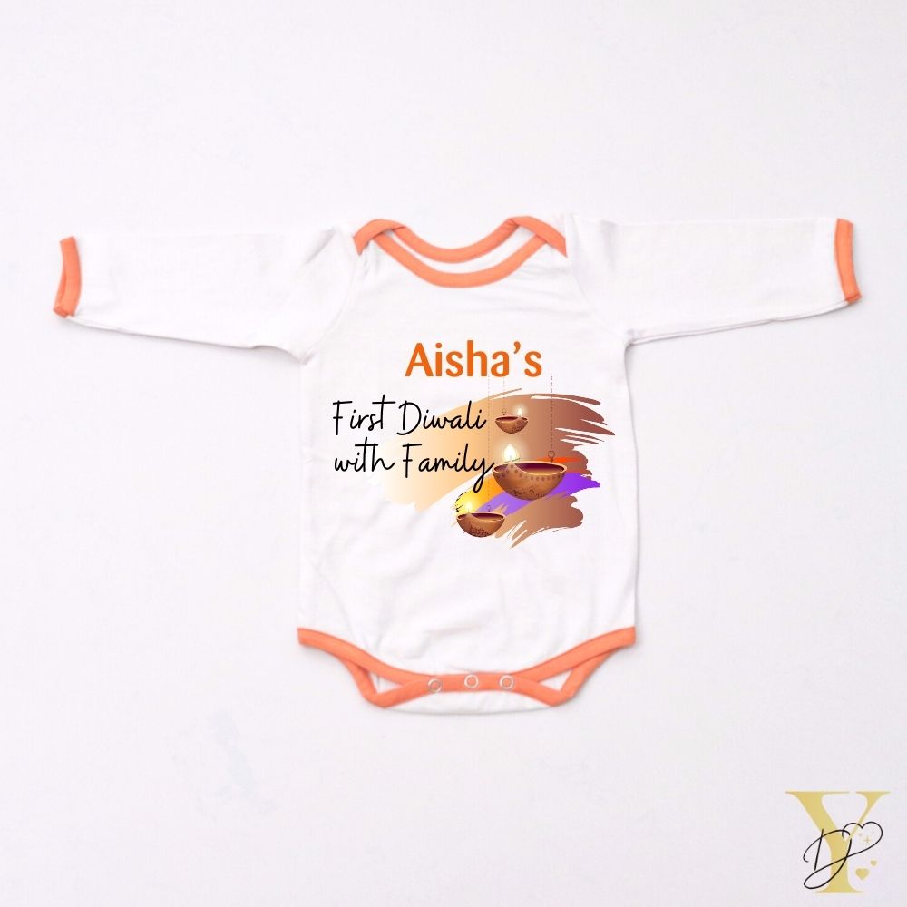 Diwali with Family Personalised Bodysuit - full sleeves (orange love) - Tinycubs - 