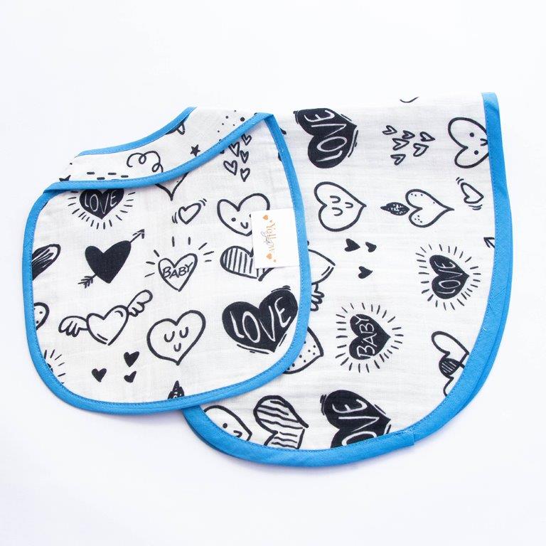 Doodle Hearts - Reversible Bib & Burpy Cloth Set - Tinycubs - 