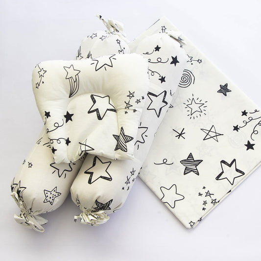 Doodle Stars (White) - Cot Bedsheet Set - Tinycubs - 