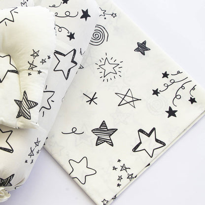 Doodle Stars (White) - Cot Bedsheet Set - Tinycubs - 