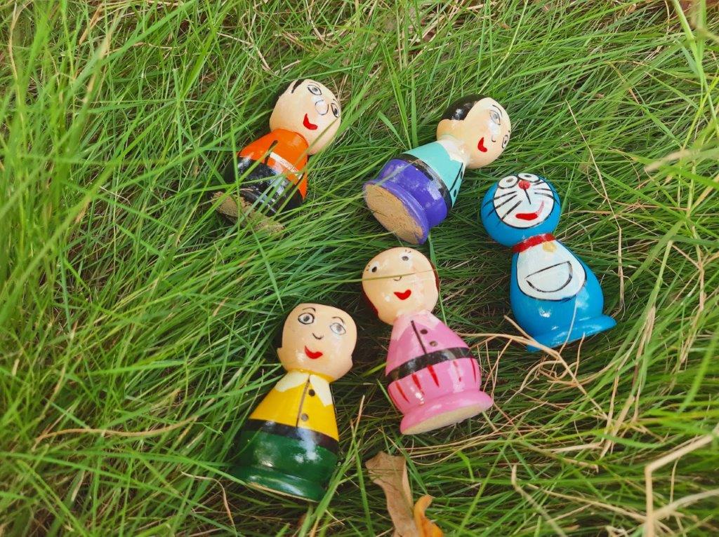 Doremon set - Handcrafted Wooden peg doll set - 5 pcs - Tinycubs - 