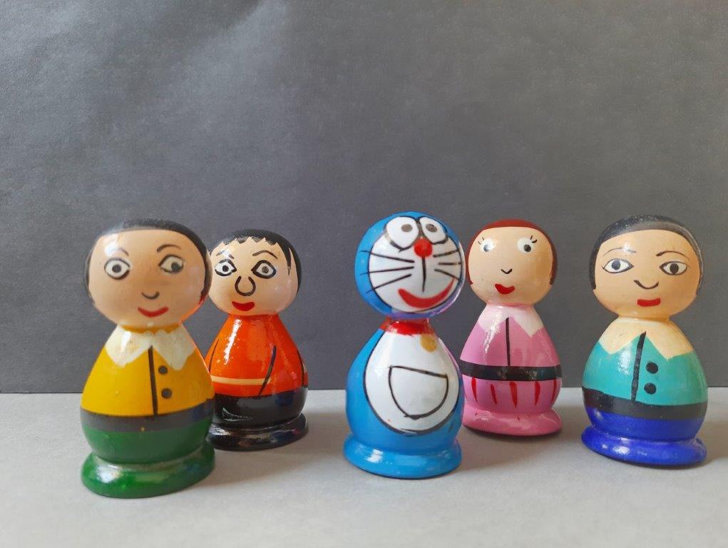 Doremon set - Handcrafted Wooden peg doll set - 5 pcs - Tinycubs - 