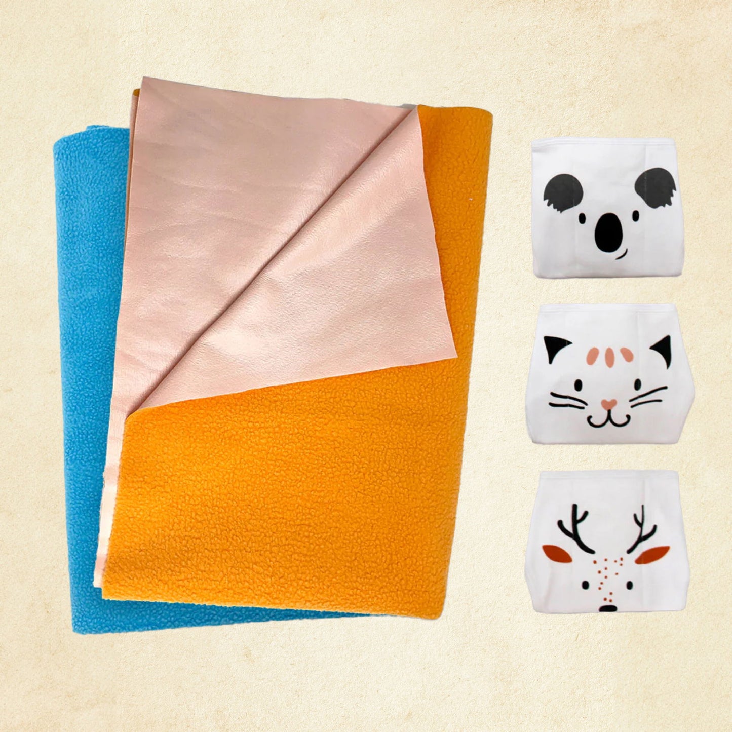 Dry Mat and Nappies Combo Pack of 5 - Blue & Orange - Tinycubs - 