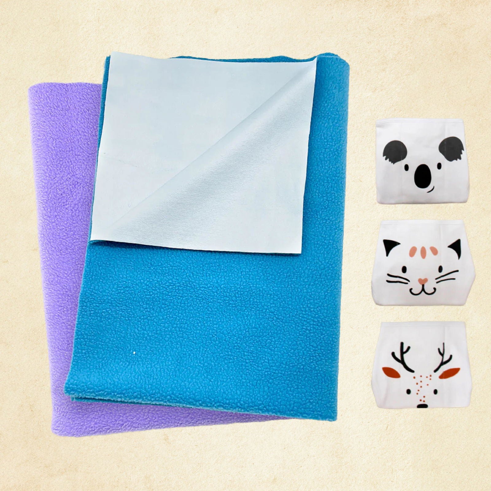 Dry Mat and Nappies Combo Pack of 5 - Blue & Purple - Tinycubs - 
